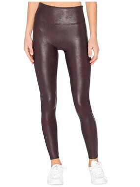 SPANX Faux Leather Look Leggings Burgundy Purple Shiny Large